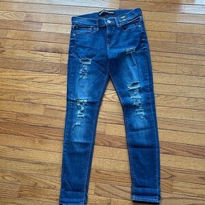 Express Dark Blue Distressed Skinny Jeans